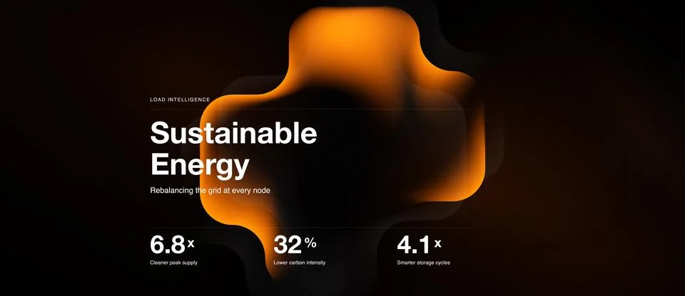 Abstract orange form over dark background. Text highlights sustainable energy Ilustração Stock