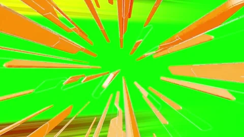 Abstract orange geometric beams radiating through bright green digital space Vídeo Stock 344647693