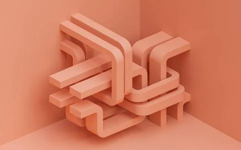 Abstract orange geometric shape background 3d render illustration Stock Illustration