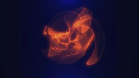 Abstract orange glowing sphere shape with fluid curves on a dark background Illustrazione stock
