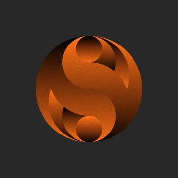 Abstract orange gradient sphere logo with flowing round shapes and noise te.. Stockillustratie