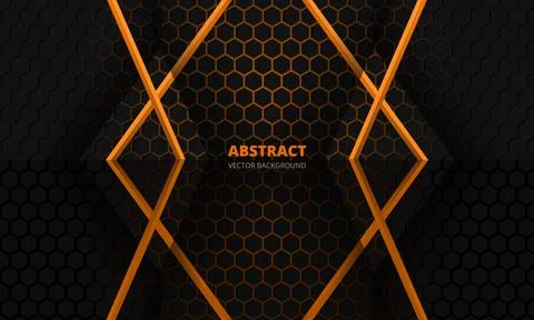 Abstract orange hexagon technology background with geometric lines. Futuristic Stock Illustration