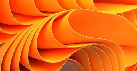 Abstract orange layered background with wave curved ribbons 3d render. Folded Stock Illustration