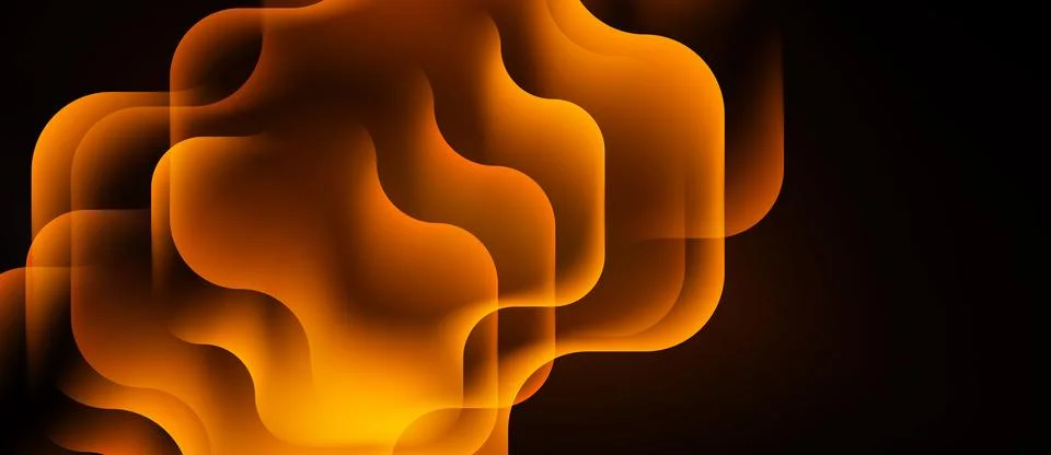 Abstract orange layers create flowing, dynamic shape against black background Illustrazione stock