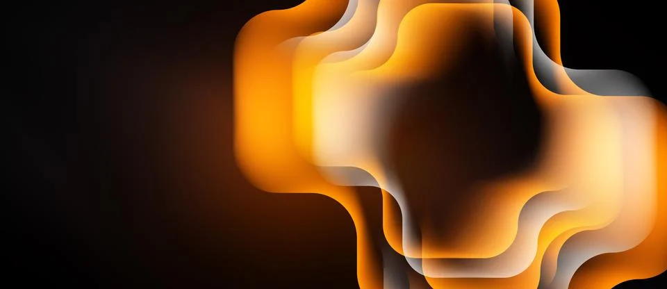 Abstract orange layers create flowing shapes against dark background. Soft Stock Illustration