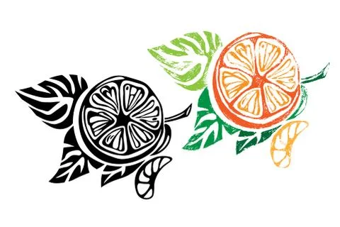 Abstract orange with leaf isolated on white background. Citrus logo template. Stock Illustration