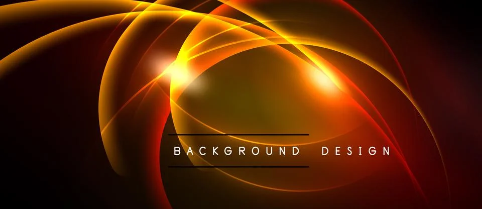 Abstract orange lines create dynamic glow. Dark background emphasizes bright Stock Illustration