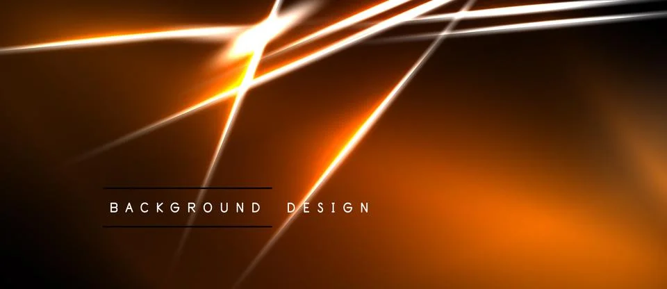Abstract orange lines intersect over dark background. Bright glow emanates fr Stock Illustration