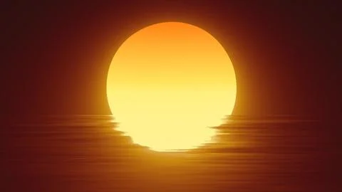 Abstract orange looping sun over water and horizon with reflections backgroun Illustrazione stock