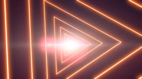 Abstract orange neon triangles receding into a bright center, forming a glo.. Stock Footage 334119563