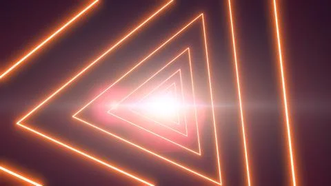 Abstract orange neon triangles receding into a bright center, forming a glo.. Stock Illustration