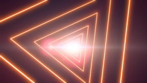 Abstract orange neon triangles receding into a bright center, forming a glo.. Stock Illustration