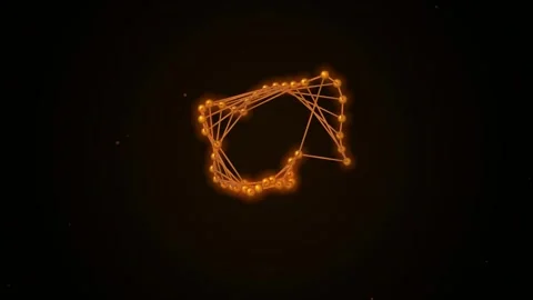 Abstract Orange Network Structure Rotating in Dark Space with Particles Stock Footage 346660775
