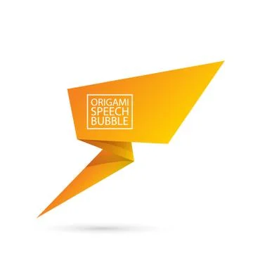Abstract orange origami speech bubble or banner isolated on white background Illustrazione stock