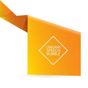 Abstract orange origami speech bubble or banner isolated on white background Stockillustratie