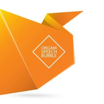 Abstract orange origami speech bubble or banner isolated on white background Illustrazione stock