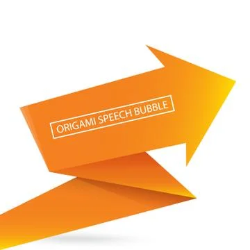 Abstract orange origami speech bubble or banner isolated on white background Illustrazione stock