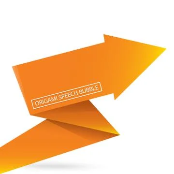 Abstract orange origami speech bubble or banner isolated on white background Stockillustratie