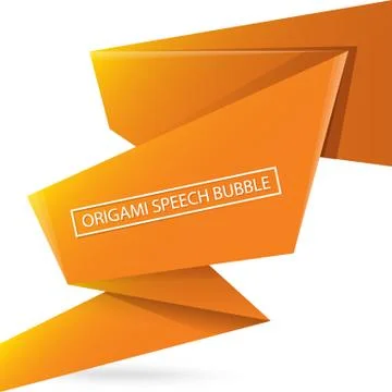 Abstract orange origami speech bubble or banner isolated on white background Stock Illustration