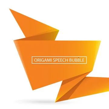Abstract orange origami speech bubble or banner isolated on white background Stock Illustration