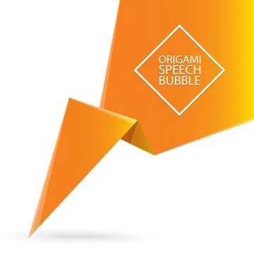Abstract orange origami speech bubble or banner isolated on white background Stock Illustration