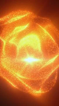 Abstract orange particle cube with glowing edges and radiant core, floating.. Stock Illustration