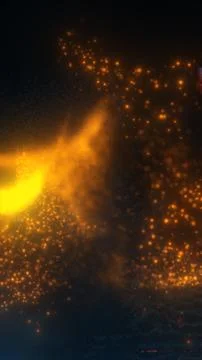 Abstract orange particle stream glowing through a dark space, creating a fi.. Illustrazione stock