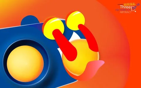 Abstract orange-red color background with blue personage, licking yellow ball Stock Illustration