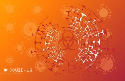 Abstract orange science background with virus sign Stock Illustration