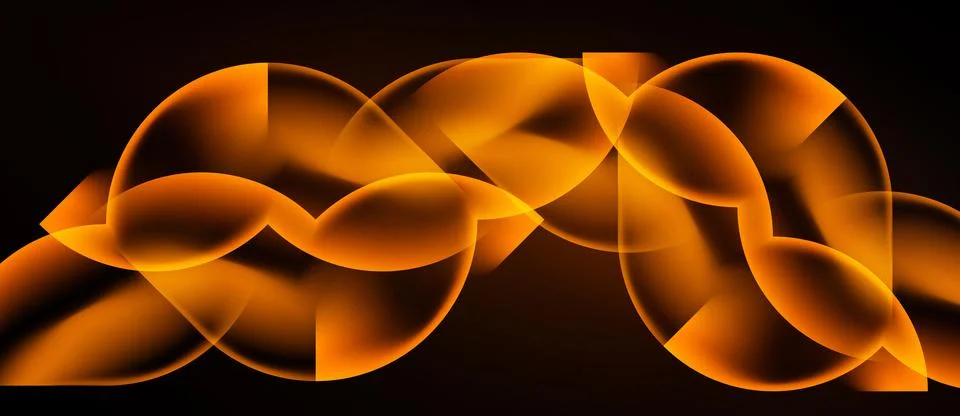 Abstract orange shapes overlap, creating dynamic flow. Dark background Stock Illustration