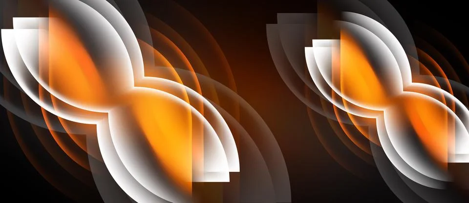 Abstract orange shapes repeat against dark background. Layers create depth, イラスト素材