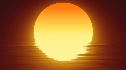 Abstract orange sun over water and horizon with reflections background Ilustração Stock