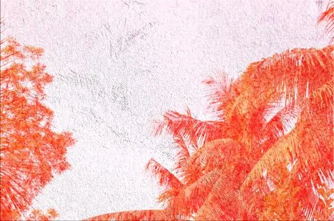 Abstract Orange Tropical Palm Texture WallArt With Grunge Summer Vibe And R.. Stock Illustration