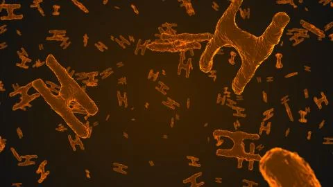Abstract orange virus cells under microscope Stock Illustration