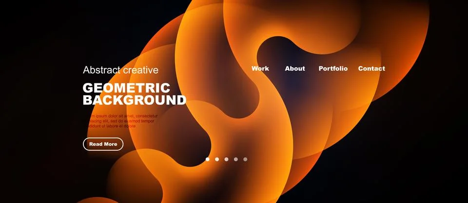 Abstract orange waves dominate dark background. Text promotes geometric desig Stock Illustration