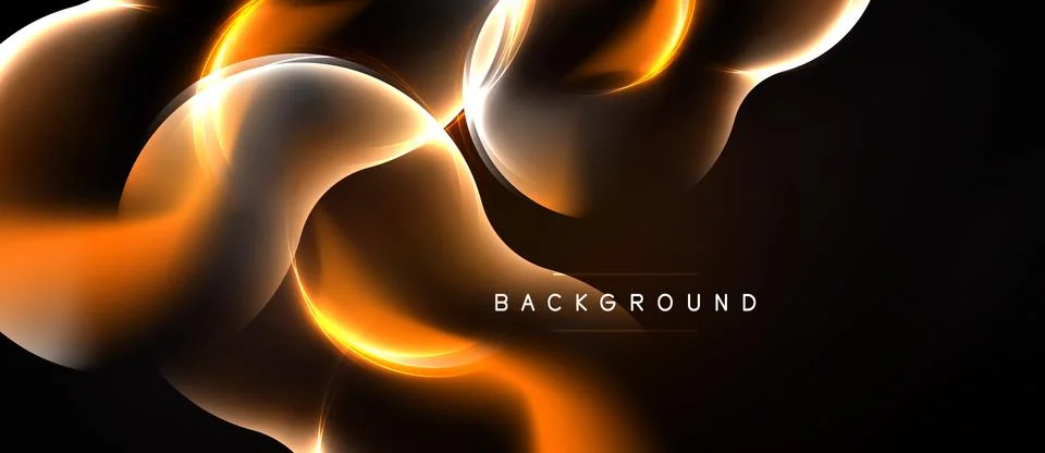 Abstract orange waves flow over black background. Bright light creates dynami Ilustração Stock