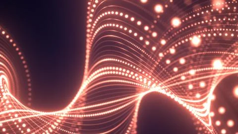 Abstract orange waves from lines and dots of particles of glowing swirling fu Stock Illustration