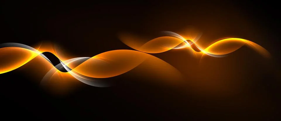 Abstract orange waves over dark background. Smooth lines create dynamic, gl.. Illustrazione stock