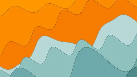Abstract orange waves overlap cool blue mountain forms creating a dynamic Stock Illustration