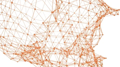 Abstract orange waving 3D grid or mesh of pulsating geometric objects. Use as Stock Footage 82236969