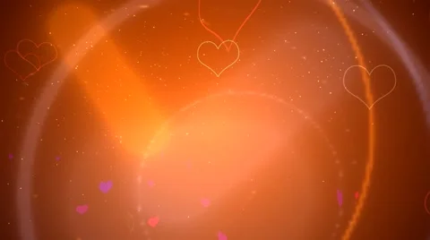 Abstract orange wedding background with particles, rings and hearts Видео 65820216