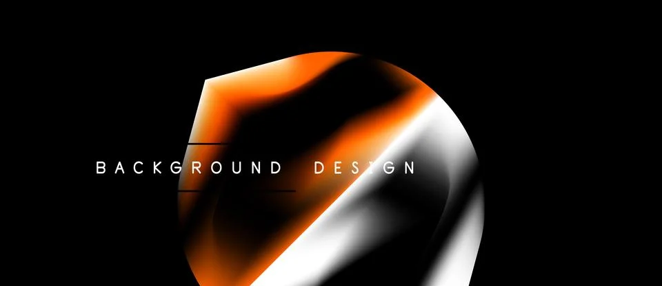 Abstract orange, white design over black background. Curved lines create dy.. Stock Illustration