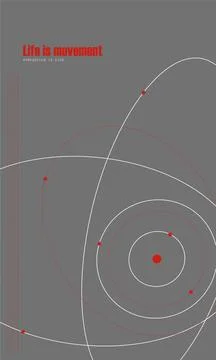 Abstract orbital paths with red points on a dark grey background, with the Stock Illustration