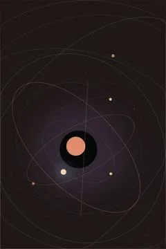 Abstract orbital vector circles swirl around a central dot on a dark backgr.. Stock Illustration