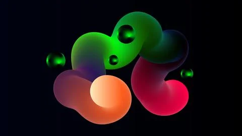 Abstract organic blob shape with glowing green elements sci fi abstract art Stock Illustration