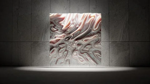 Abstract organic changing cube in gallery, concept of art, strange, weird, cool, Stock Footage 287101247