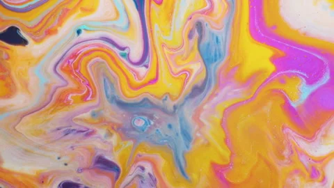 Abstract organic fluid marble background with vibrant multicolor paint swirls Видео 331714974