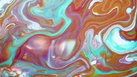 Abstract organic fluid marble background with vibrant multicolor paint swirls Видео 331729839