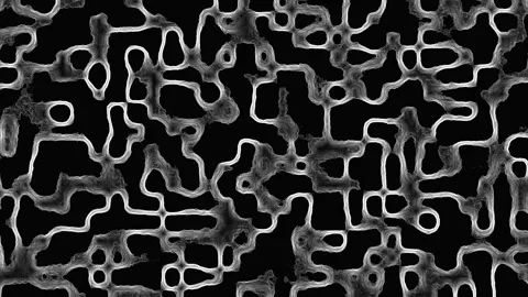 Abstract Organic Growth Pattern Expanding Across Black Background With Subt.. Stockbeeldmateriaal 341652395