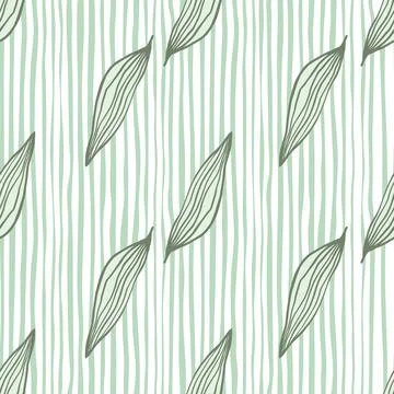 Abstract organic line leaves pattern on stripes background. Stock Illustration